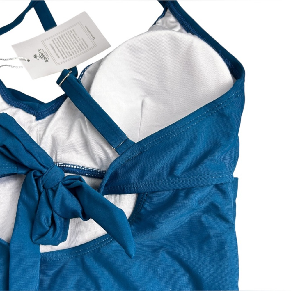 NWT B2prity One Piece Swimsuit M – Peacock Blue Tummy Control V Neck Tie Back - Picture 11 of 14